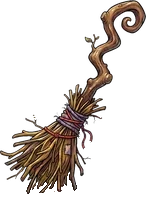 Witch's broom (not unlocked yet) : Long weapon, 7 damage, strikes first. Witch's broom