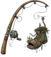 Fishing rod (not unlocked yet) : Long weapon, 7 damage, can disarm (15%). Fishing rod