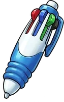 4-colour pen (not unlocked yet) : Small, quick weapon, 6 damage, a random effect on every hit. 4-colour pen